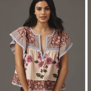 Anthropologie Maeve flutter sleeve printed blouse